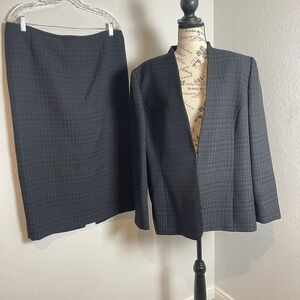 Preston & York Houndstooth Skirt Suit Set Career Wear Blazer Pencil Skirt 18